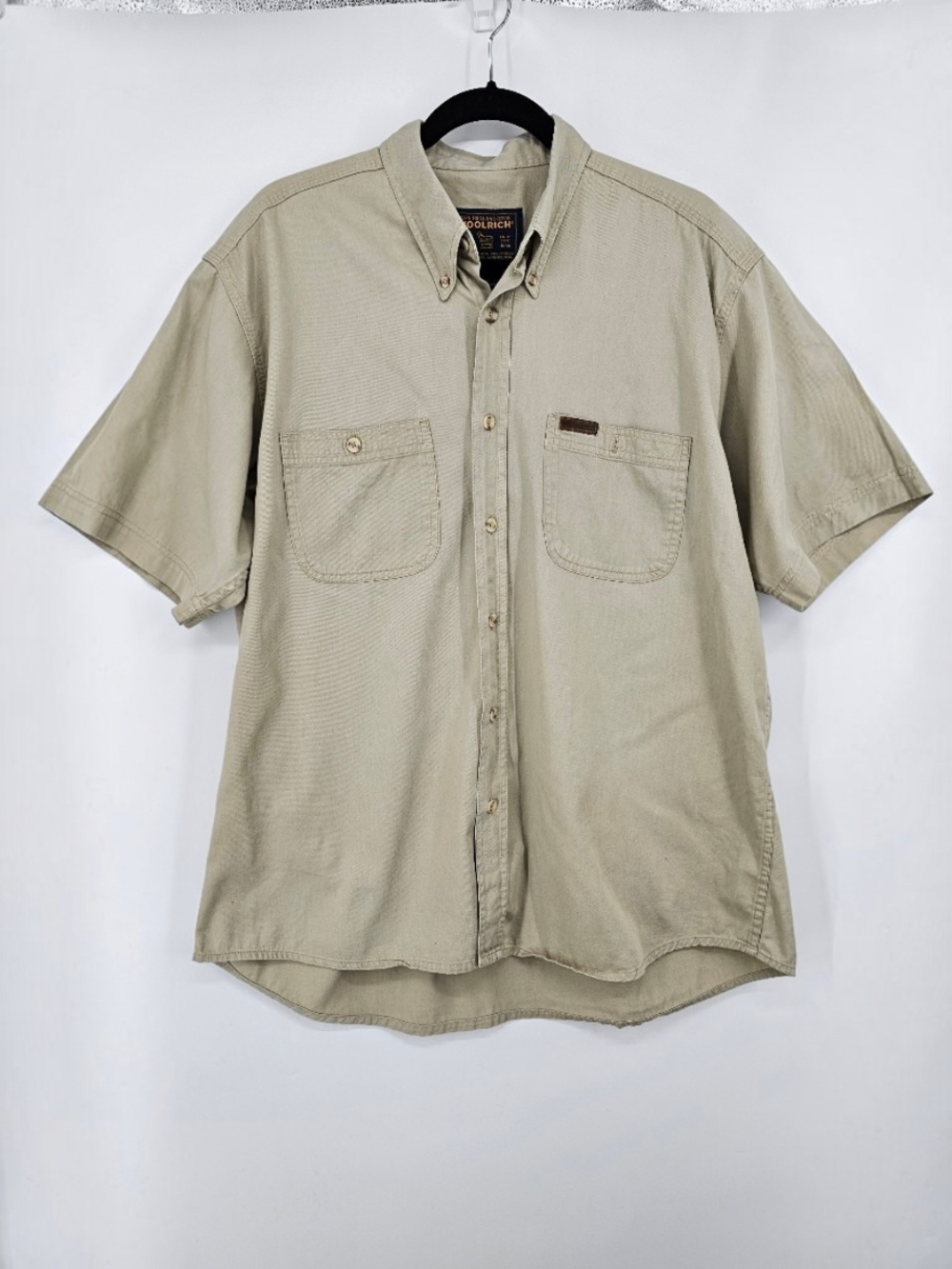 Woolrich Men's Large Khaki Short Sleeve Button Down Shirt Cotton Workwear